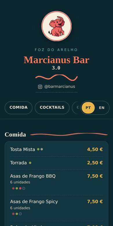 Marcianus Bar digital menu